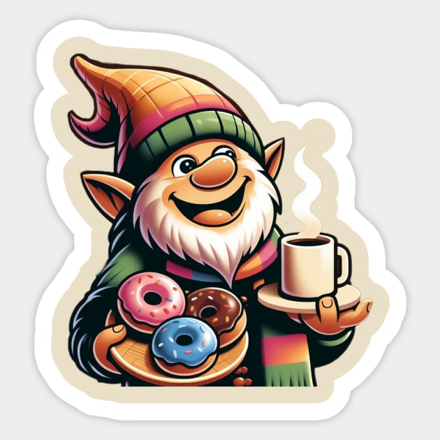 Coffee and Donut Gnome Sticker by Donut Duster Designs